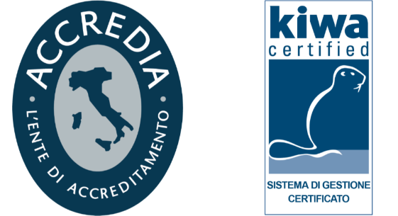 Logo Kiwa completo con ISO 9001 e ISO 45001 fatto da noi